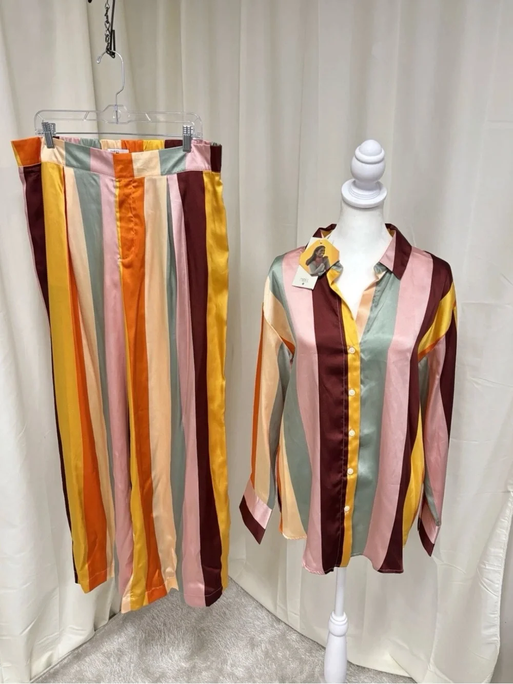 Fe Noel x Target Set Vertical Stripe Long Sleeve Button Down Shirt & Pants Large